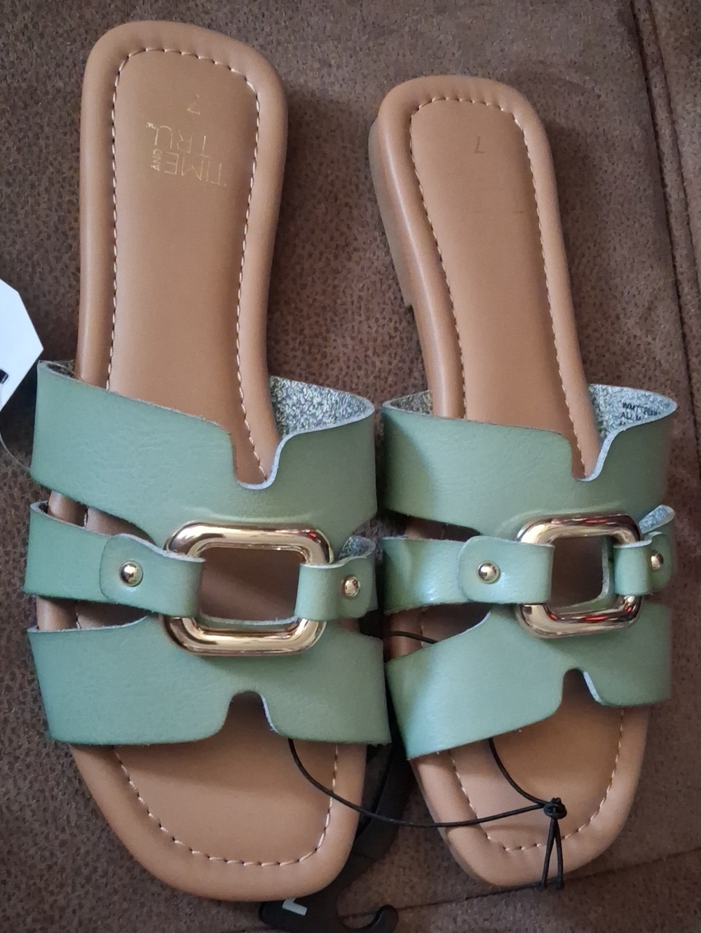 TIME AND TRU Embellished Slide Sandals With Decorative Buckle Sage Green Size 7 - Picture 5 of 6